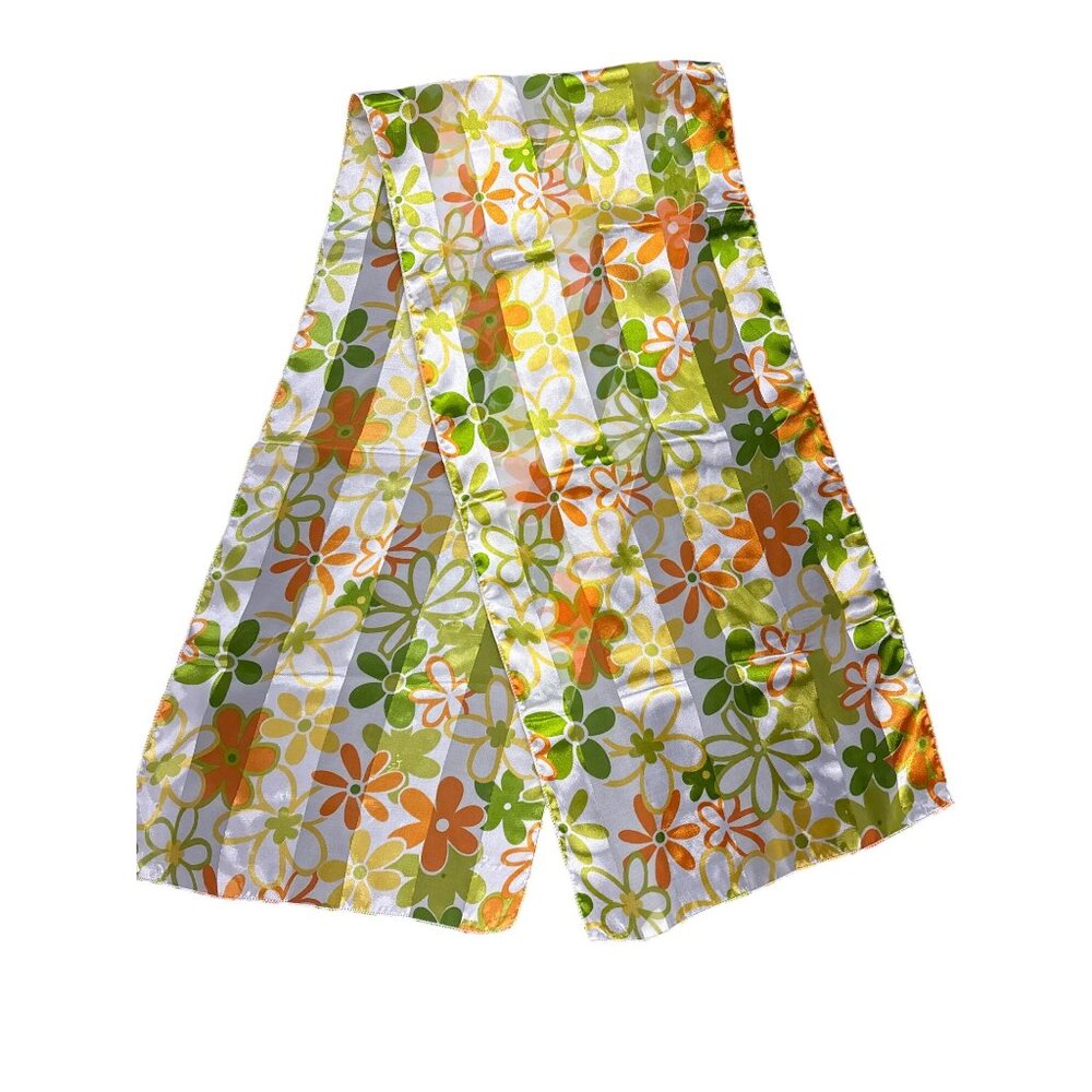 Vintage Retro Floral Polyester Scarf Made In Korea Mod 60s Style Headwear